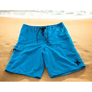 Hurley Teal Board Shorts Men's Sz 32 Teal 10" Inseam Beach Surfing Casual
